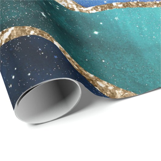 Galaxy Roze Blauw Paarse Agaat Faux Gold Glitter Cadeaupapier (Rol Hoek)