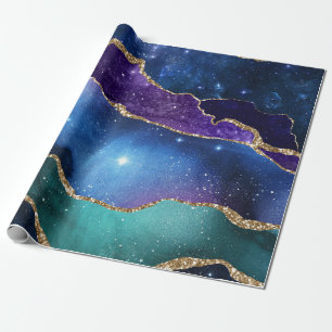Galaxy Roze Blauw Paarse Agate Nep Goud Glitters Cadeaupapier