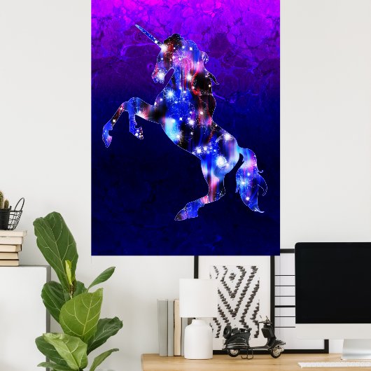 Galaxy roze, mooi eenhoorndun afbeelding poster (Thuiskantoor)