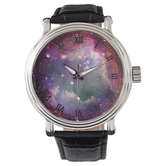 Galaxy ruimte achtergrond met Romeinse cijfers Horloge (Voorkant)