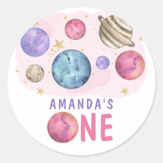 Galaxy Ruimtemeisje Verjaardagsfeestje Ronde Sticker (Voorkant)