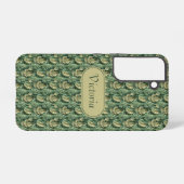 Galaxy S22 Green Leaves Pattern Faux Leather  Samsung Galaxy Hoesje (Achterkant horizontaal)