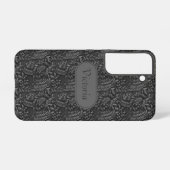 Galaxy S22 Zwart Blad Patroon Kunstleer  Samsung Galaxy Hoesje (Achterkant horizontaal)