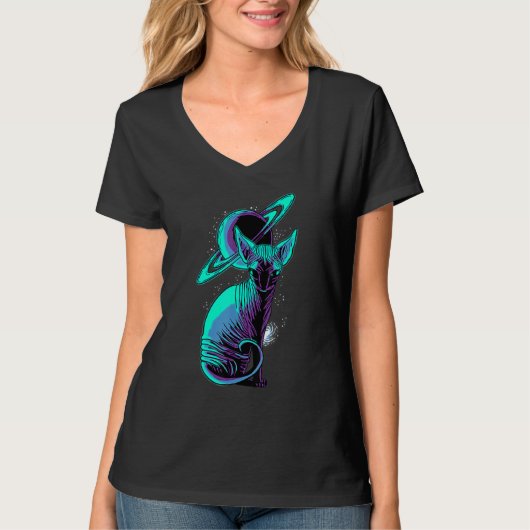 Galaxy Saturn Planet Sphynx Cool Cat Feline Cat T-shirt (Voorkant)