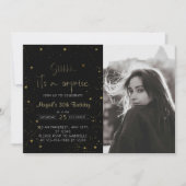 Galaxy Script Foto Zwart en Goud Verjaardagsfeestj Kaart (Voorkant)