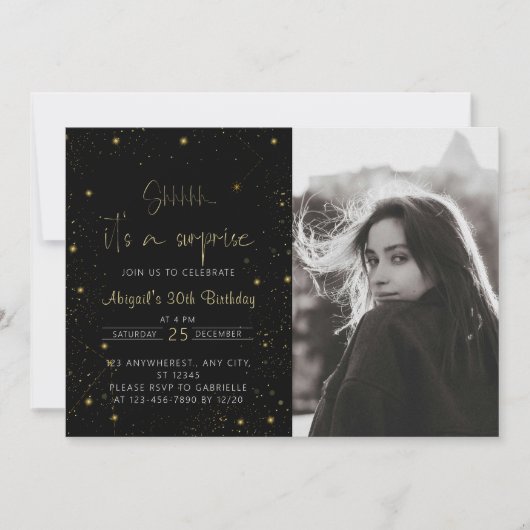 Galaxy Script Foto Zwart en Goud Verjaardagsfeestj Kaart (Voorkant)