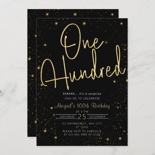 Galaxy Script Zwart en Goud 100e Verjaardagsfeestj Kaart (Voorkant / Achterkant)
