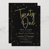 Galaxy Script Zwart en Goud 21e Verjaardagsfeestje Kaart (Voorkant / Achterkant)