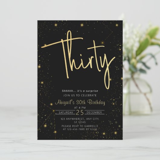 Galaxy Script Zwart en Goud 30e Verjaardagsfeestje Kaart (Staand voorkant)