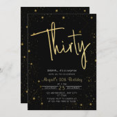 Galaxy Script Zwart en Goud 30e Verjaardagsfeestje Kaart (Voorkant / Achterkant)