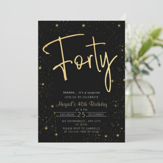 Galaxy Script Zwart en Goud 40e Verjaardagsfeestje Kaart (Staand voorkant)