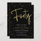 Galaxy Script Zwart en Goud 40e Verjaardagsfeestje Kaart (Voorkant / Achterkant)