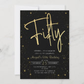 Galaxy Script Zwart en Goud 50e Verjaardagsfeest Kaart (Voorkant)