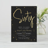 Galaxy Script Zwart en Goud 60e Verjaardagsfeestje Kaart (Staand voorkant)