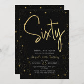 Galaxy Script Zwart en Goud 60e Verjaardagsfeestje Kaart (Voorkant / Achterkant)