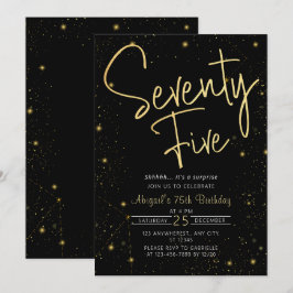 Galaxy Script Zwart en Goud 75e Verjaardagsfeestje Kaart