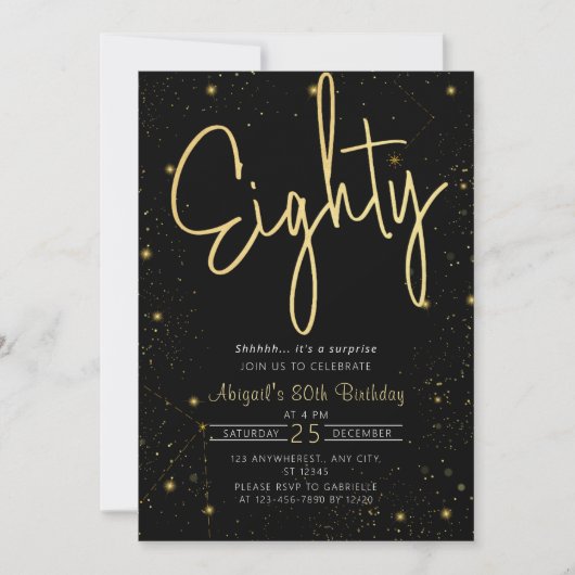 Galaxy Script Zwart en Goud 80ste Verjaardagsfeest Kaart (Voorkant)