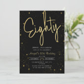 Galaxy Script Zwart en Goud 80ste Verjaardagsfeest Kaart (Staand voorkant)
