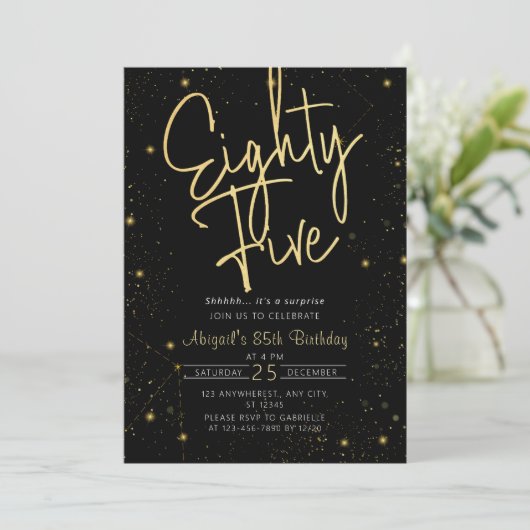 Galaxy Script Zwart en Goud 85e Verjaardagsfeestje Kaart (Staand voorkant)