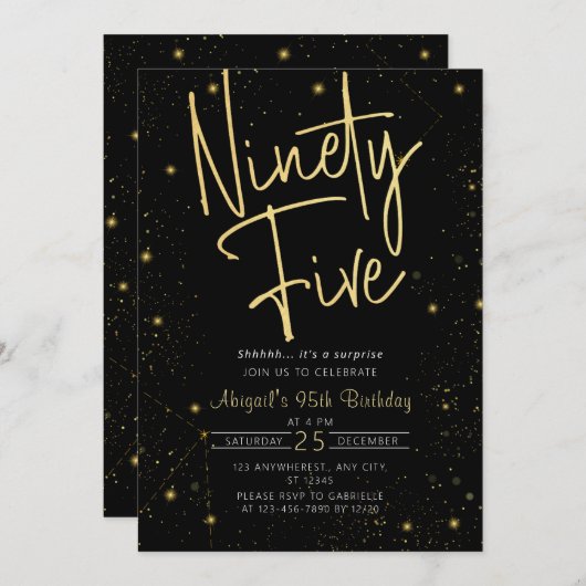 Galaxy Script Zwart en Goud 95e Verjaardagsfeestje Kaart (Voorkant / Achterkant)