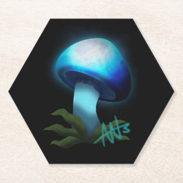 Galaxy Shiitake Gloeiende Lichtblauwe Paddestoel Kartonnen Onderzetters