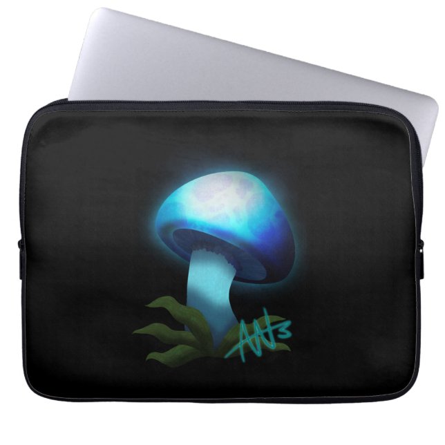 Galaxy Shiitake Gloeiende Lichtblauwe Paddestoel Laptop Sleeve (Voorkant)