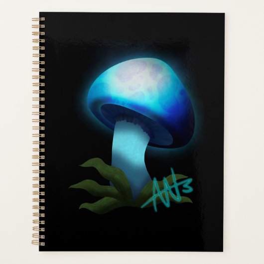 Galaxy Shiitake Gloeiende Lichtblauwe Paddestoel Planner (Voorkant)