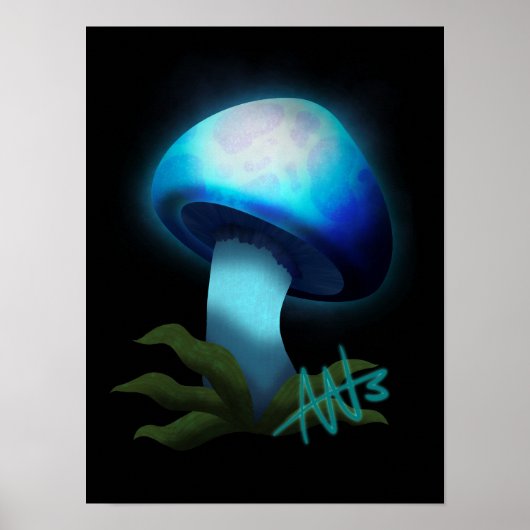 Galaxy Shiitake Gloeiende Lichtblauwe Paddestoel Poster (Voorkant)