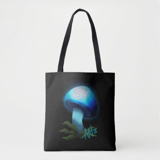 Galaxy Shiitake Gloeiende Lichtblauwe Paddestoel Tote Bag (Voorkant)