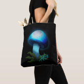 Galaxy Shiitake Gloeiende Lichtblauwe Paddestoel Tote Bag (Dichtbij)