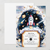 Galaxy Simple Rocket Verjaardag Kaart (Voorkant / Achterkant)