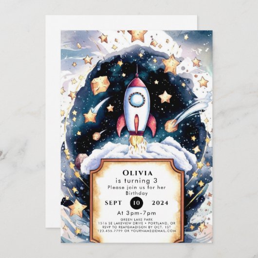 Galaxy Simple Rocket Verjaardag Kaart (Voorkant / Achterkant)