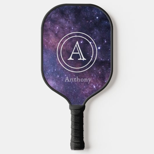 Galaxy Sky Elegant Navy Blue Monogram aangepast Pickleball Paddle (Voorkant)