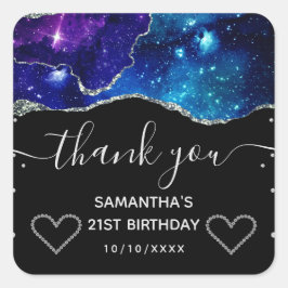 Galaxy Sky & Zilveren Glitter Agate 21e Verjaardag Vierkante Sticker