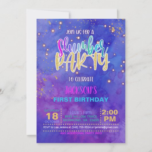 Galaxy Slumber Party verjaardagsuitnodiging Kaart (Voorkant)