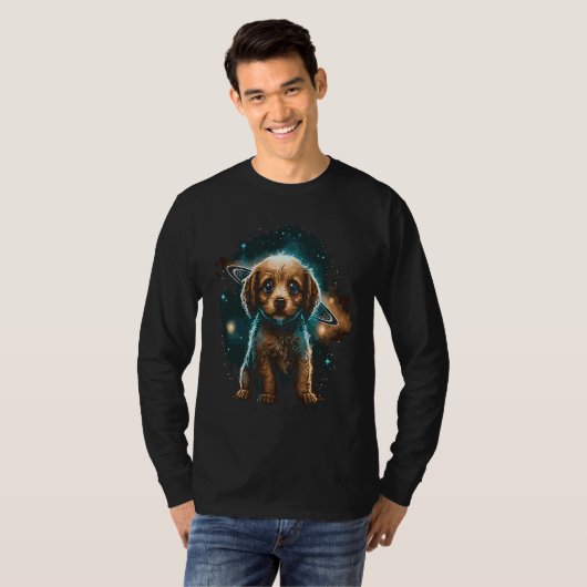 Galaxy Space Astronaut Dog Saturn Planets T-shirt (Voorkant volledig)