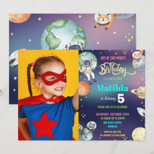 Galaxy Space Astronaut Planets Girl Birthday Foto Kaart