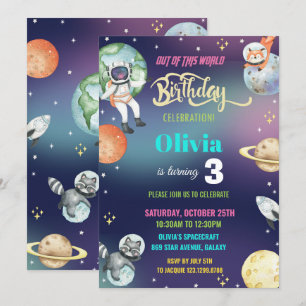 Galaxy Space Astronaut Planets Girl Birthday Party Kaart