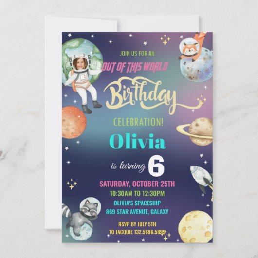 Galaxy Space Astronaut Planets Meisje Verjaardagsf Kaart (Voorkant)