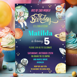 Galaxy Space Astronaut Planets Meisje Verjaardagsf Kaart