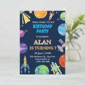 Galaxy Space Boy verjaardagsuitnodiging Kaart (Staand voorkant)