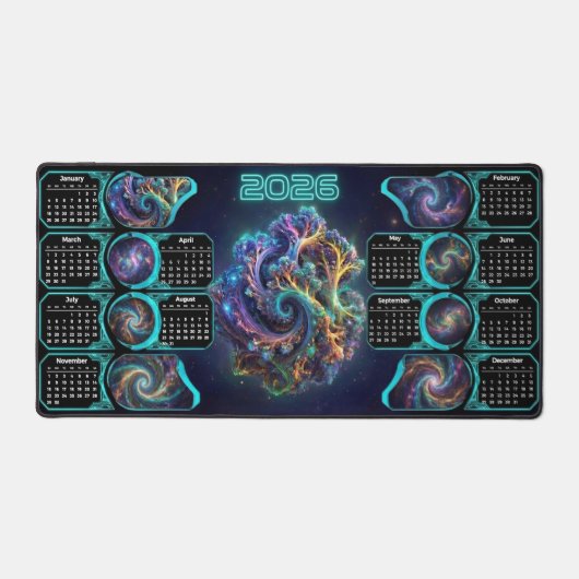 Galaxy Space Fractal Art Desk Pad - 2026 Calendar (Voorkant)