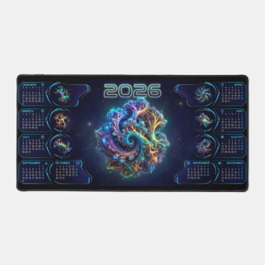 Galaxy Space Fractale Kunst Bureau Mat met 2026 Ag (Voorkant)