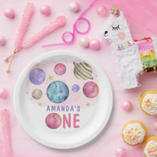 Galaxy Space Girl Verjaardagsfeestje Papieren Bordje