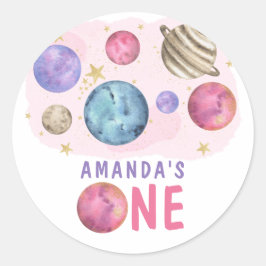Galaxy Space Girl Verjaardagsfeestje Ronde Sticker