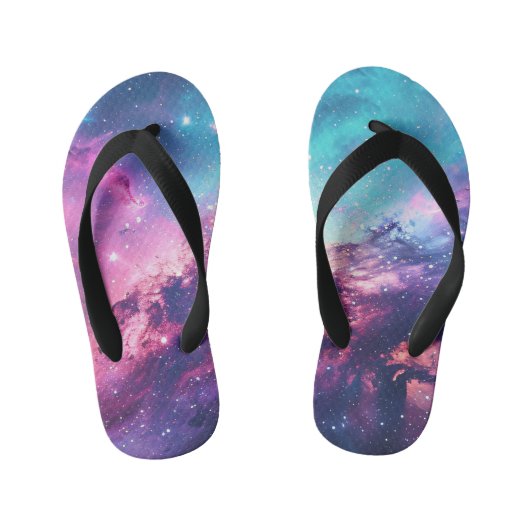 Galaxy space glitter nevel paarse roze universum kinder teenslippers (Voetbed)