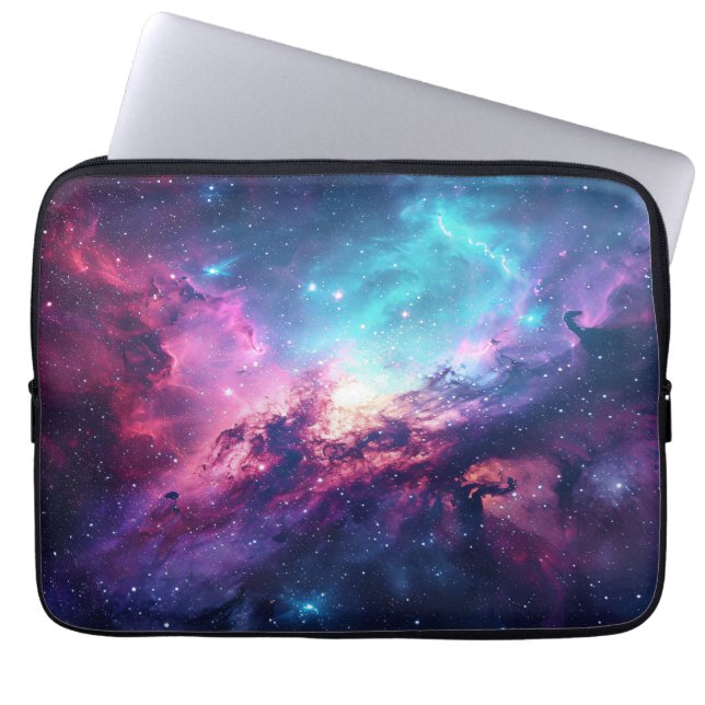 Galaxy space glitter nevel paarse roze universum laptop sleeve (Voorkant)
