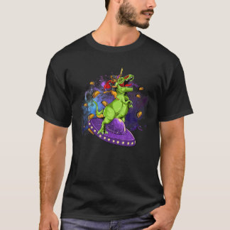 Galaxy Space Grappige Kat Rijden Tyrannosaurus Rex T-shirt