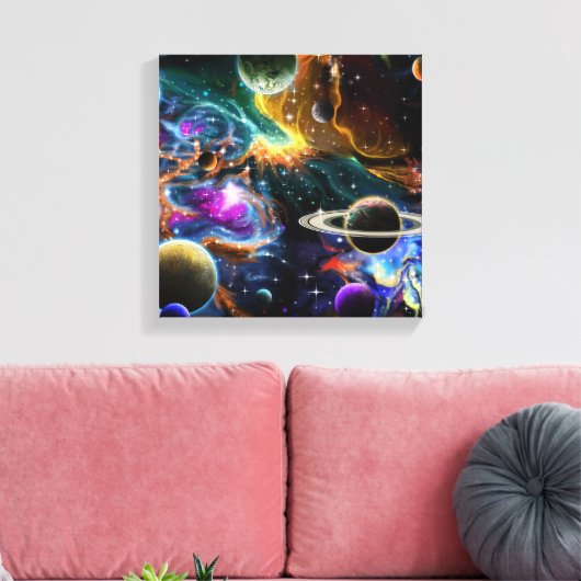 Galaxy Space Nebula met Planeten Canvas Afdruk (Insitu (Woonkamer))