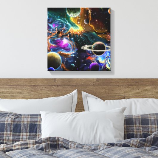 Galaxy Space Nebula met Planeten Canvas Afdruk (Insitu (Slaapkamer))